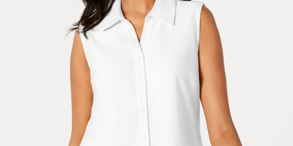Camisa feminina Charter Club Petite Cotton, branca, tamanho 6 Petite