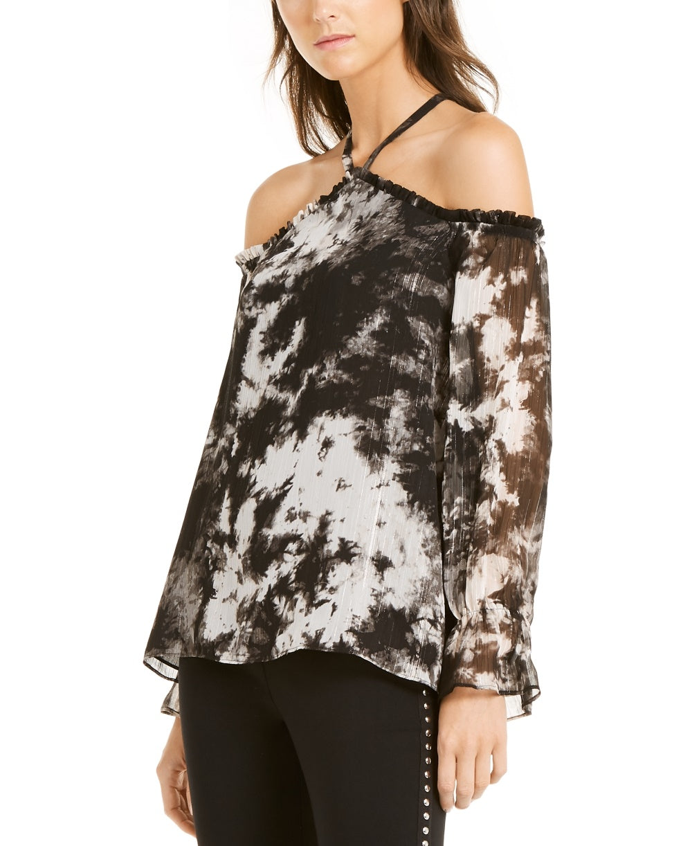 INC International Concepts Top feminino com decote em V e mangas compridas, preto, tamanho P