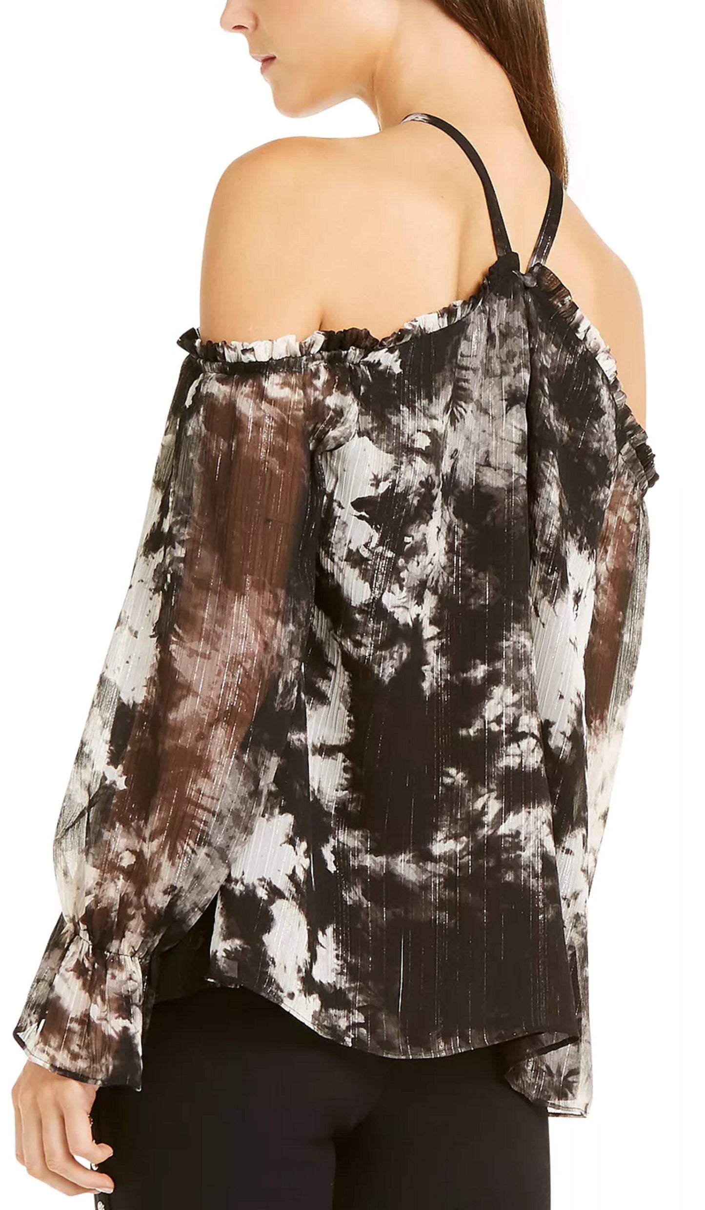 INC International Concepts Top feminino com decote em V e mangas compridas, preto, tamanho P
