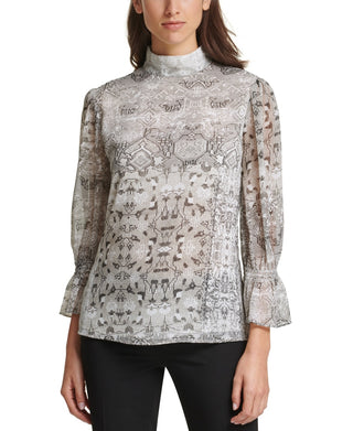 Blusa Calvin Klein Feminina Estampada Gola Careca Cinza Tamanho Grande