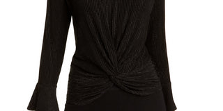 Blusa feminina Alfani com listras metálicas e nó frontal, preta, tamanho P