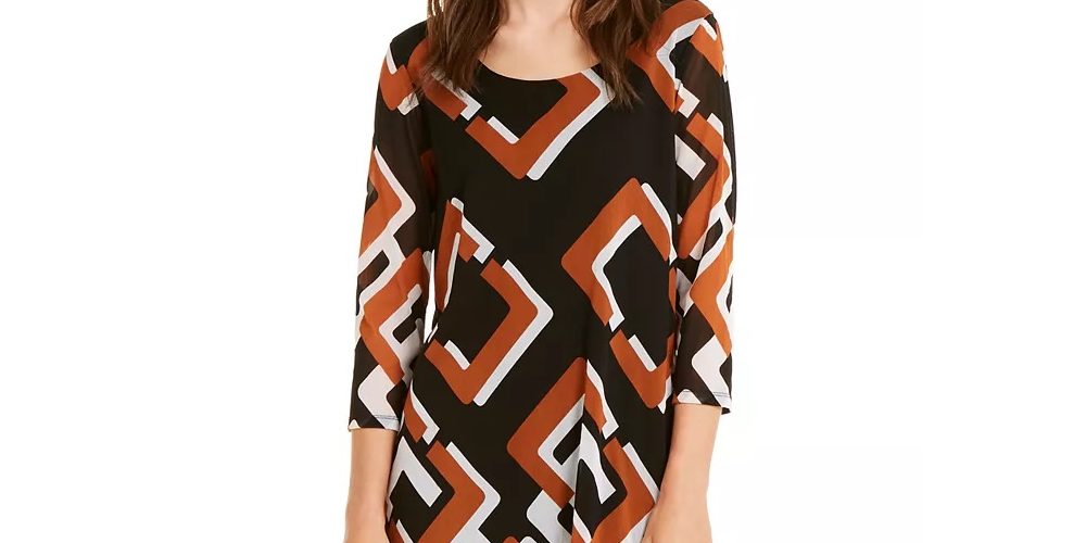 Túnica transparente estampada feminina Alfani, preta, tamanho XX-G