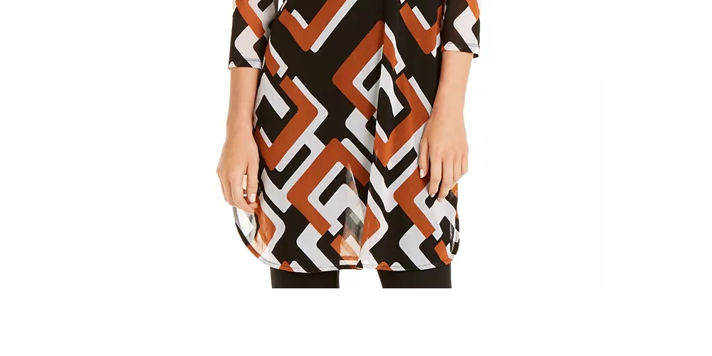 Túnica transparente estampada feminina Alfani, preta, tamanho XX-G