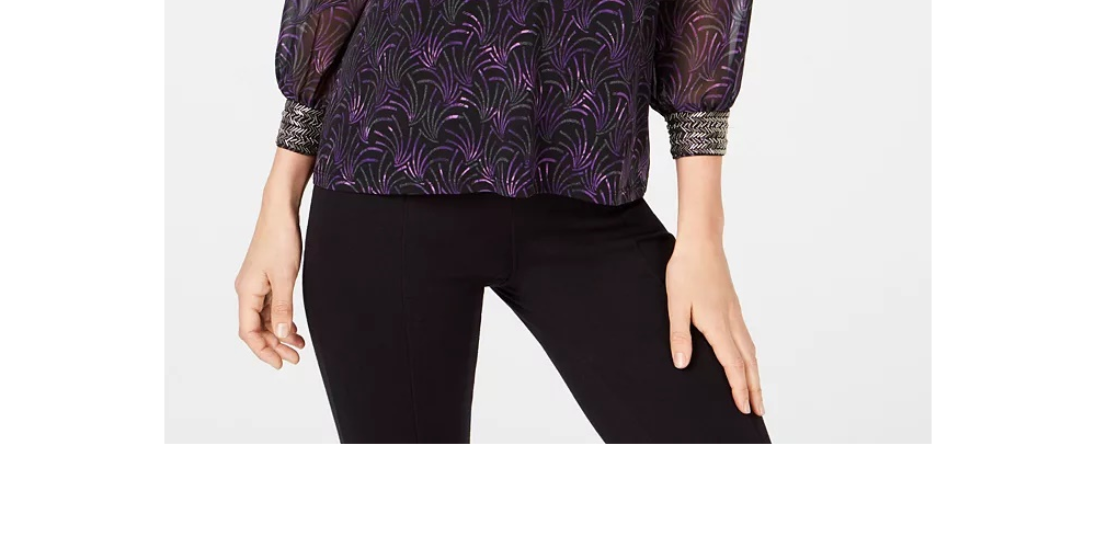Top Alfani Feminino Petite Estampado com Gola Enfeitada Preto Tamanho Petite Pequeno