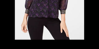 Top Alfani Feminino Petite Estampado com Gola Enfeitada Preto Tamanho Petite Pequeno