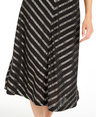 Alfani Women's Sequined Glitter Striped Below the Knee Party Fit Flare Skirt Black Size 2