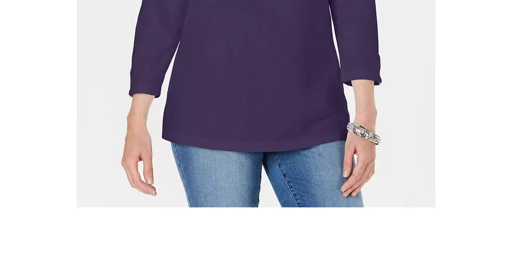 Blusa feminina Karen Scott com manga três quartos, azul, tamanho extragrande