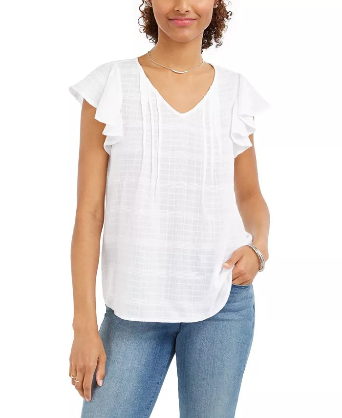 Blusa xadrez de algodão estilo &amp; co com mangas curtas, azul, tamanho pequeno