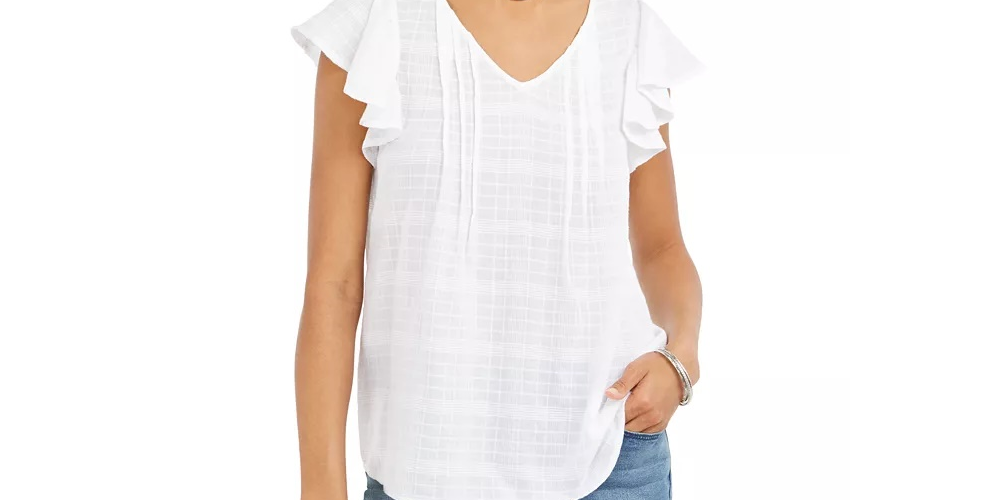 Blusa xadrez de algodão estilo &amp; co com mangas curtas, azul, tamanho pequeno