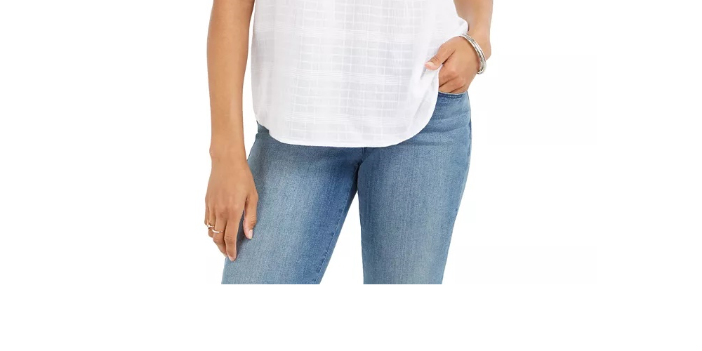 Blusa xadrez de algodão estilo &amp; co com mangas curtas, azul, tamanho pequeno