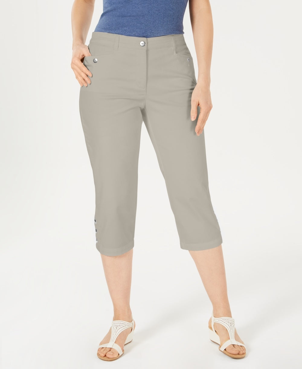 Calça Capri Karen Scott Feminina com Botões Cinza Tamanho 12 Petite