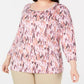 Blusa feminina plus size com estampa aquarela Karen Scott, rosa, tamanho 0X