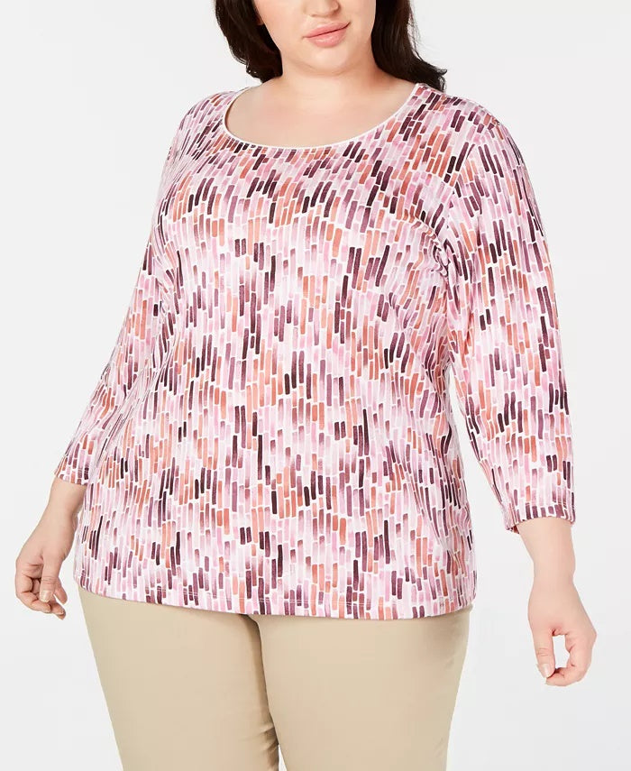 Blusa feminina plus size com estampa aquarela Karen Scott, rosa, tamanho 0X