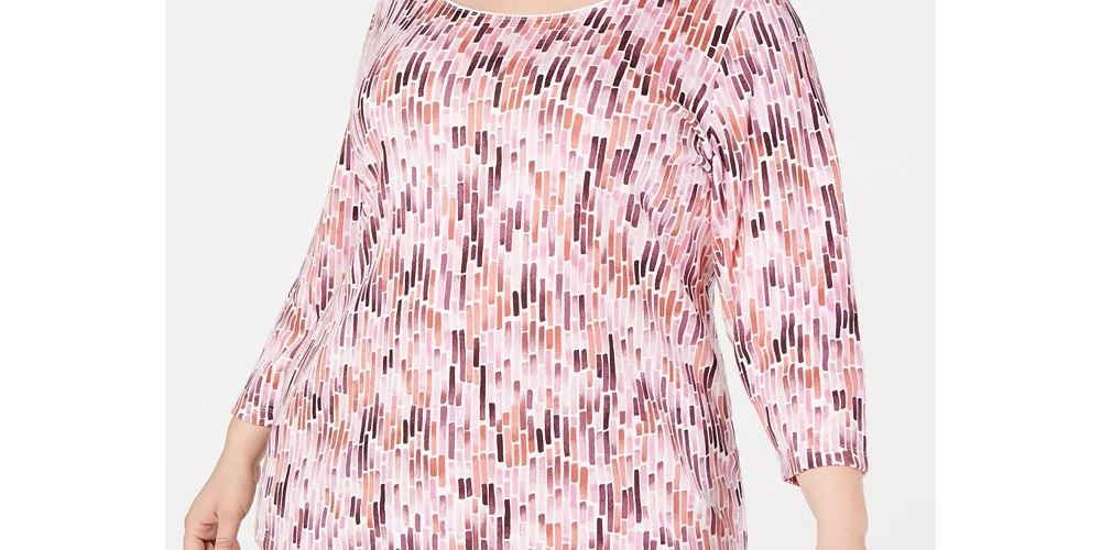 Blusa feminina plus size com estampa aquarela Karen Scott, rosa, tamanho 0X