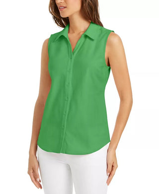 Camisa feminina sem mangas Charter Club Cotton Piquet, verde, tamanho 8