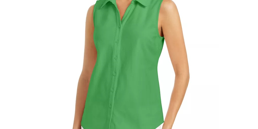 Camisa feminina sem mangas Charter Club Cotton Piquet, verde, tamanho 8