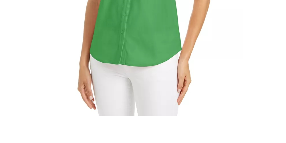 Camisa feminina sem mangas Charter Club Cotton Piquet, verde, tamanho 8