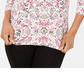 Karen Scott Top feminino estampado com decote redondo, tamanho P, branco/flores
