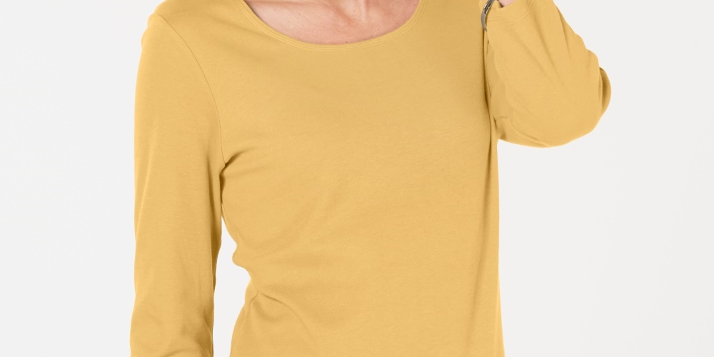 Blusa feminina Karen Scott de algodão com manga 3/4, tamanho cáqui, médio