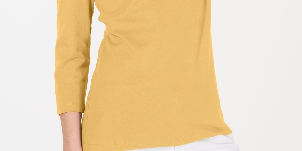 Blusa feminina Karen Scott de algodão com manga 3/4, tamanho cáqui, médio