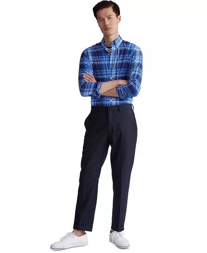 Camisa Ralph Lauren Masculina Slim Fit de Popeline Elástica com Botões Azul Tamanho X-S