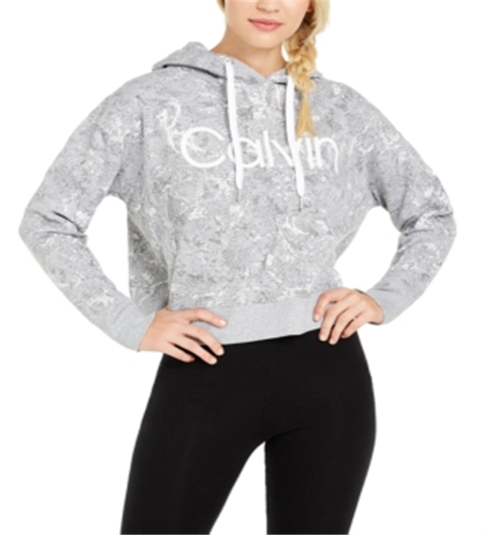 Calvin Klein Moletom com capuz feminino Performance Cobra Print Fleece Cinza Tamanho XS