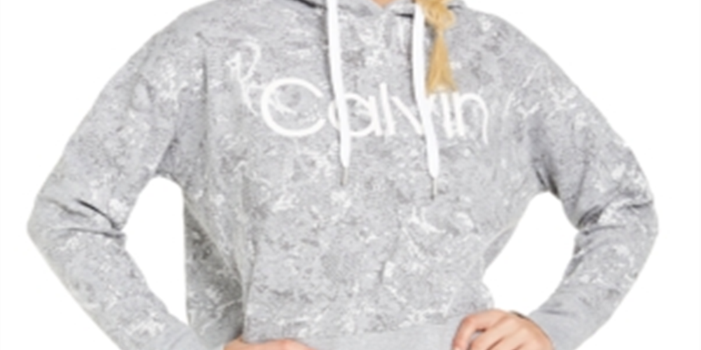Calvin Klein Moletom com capuz feminino Performance Cobra Print Fleece Cinza Tamanho XS