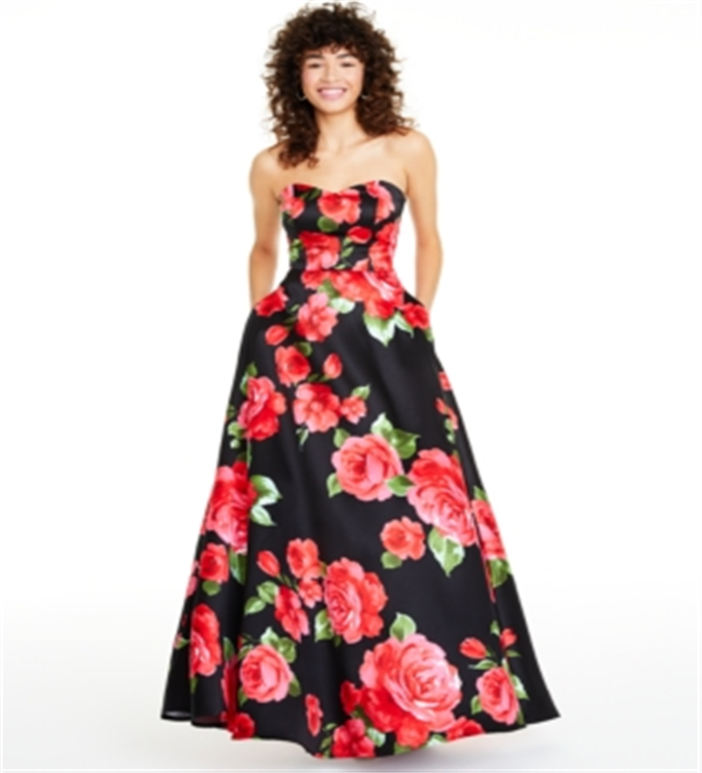 Vestido feminino sem alças com estampa floral B Darlin vermelho tamanho 9-10