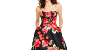 B Darlin Women's Strapless Floral Print Gown Red Size 9-10