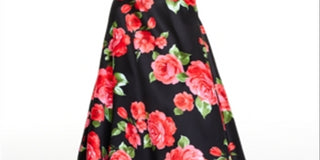 B Darlin Women's Strapless Floral Print Gown Red Size 9-10