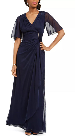 Vestido envelope falso com babados Betsy &amp; Adam feminino, azul, tamanho 10