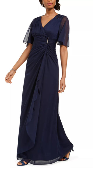 Vestido envelope falso com babados Betsy &amp; Adam feminino, azul, tamanho 10