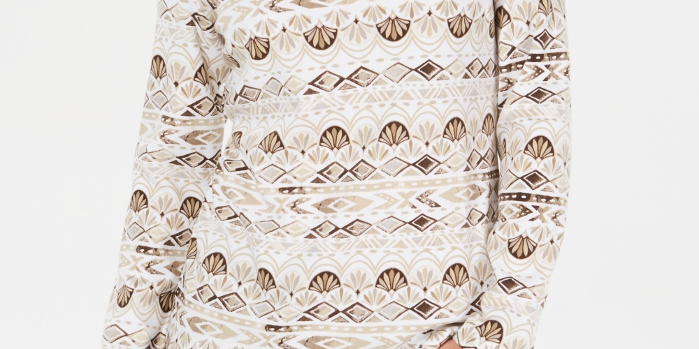 Karen Scott Blusa feminina aquarela com decote redondo, bege, tamanho médio