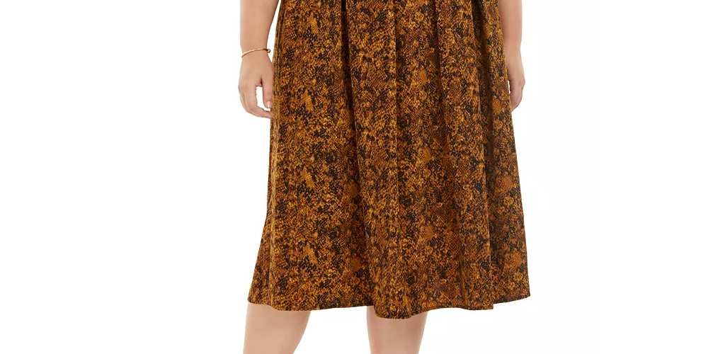 Saia plissada midi estampada preta Bar III feminina, tamanho 1X, amarela