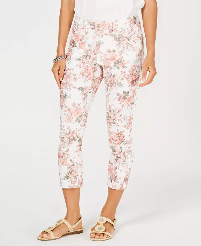 Calça Capri Delicate Bouquet Feminina Charter Club Branca Tamanho 14