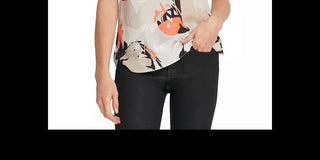 DKNY Women's Printed Cap-Sleeve Top WhiteSize Large