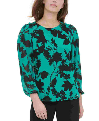 Blusa Calvin Klein Feminina Estampada com Ombros Smocked Verde Tamanho Médio