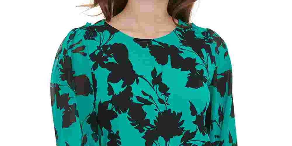 Blusa Calvin Klein Feminina Estampada com Ombros Smocked Verde Tamanho Médio