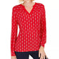 Top feminino estampado com decote aberto Charter Club, vermelho, tamanho extragrande