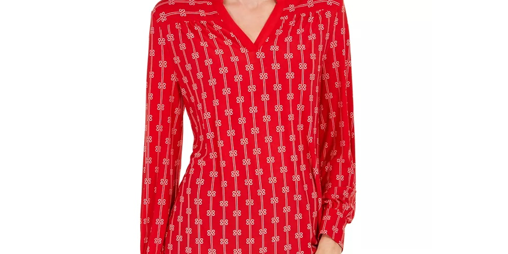 Top feminino estampado com decote aberto Charter Club, vermelho, tamanho extragrande