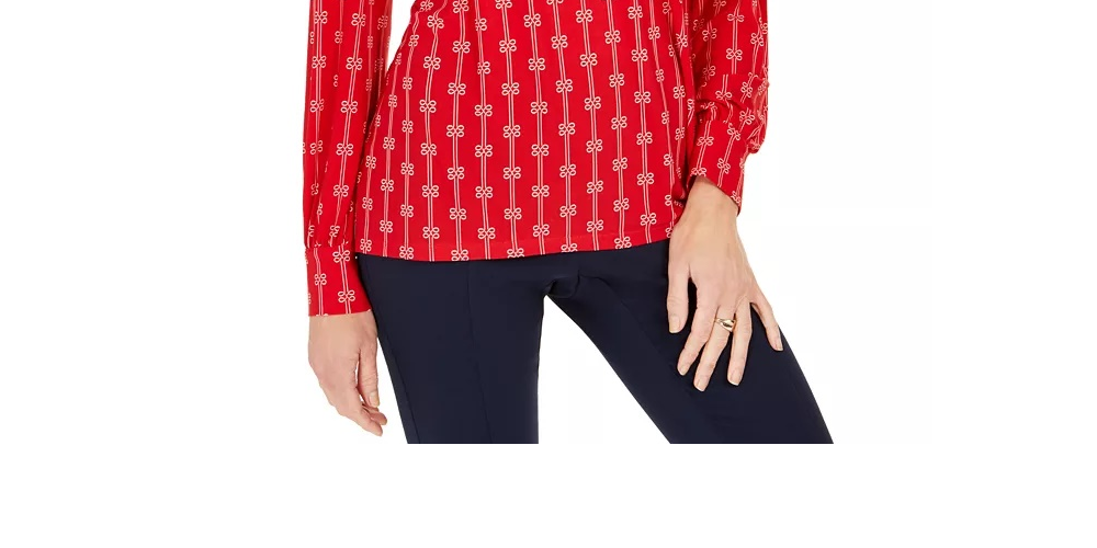 Top feminino estampado com decote aberto Charter Club, vermelho, tamanho extragrande
