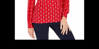 Top feminino estampado com decote aberto Charter Club, vermelho, tamanho extragrande