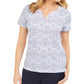 Karen Scott Blusa Henley Feminina Estampada Manga Curta Bege Tamanho Médio