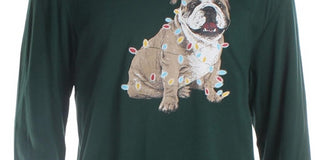 Club Room Men's Christmas Bulldog Graphic Holiday T-Shirt Green Size Medium