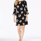 Vestido feminino Tommy Hilfiger com estampa de jersey e manga sino, corte A, preto, tamanho 12