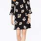 Vestido feminino Tommy Hilfiger com estampa de jersey e manga sino, corte A, preto, tamanho 12