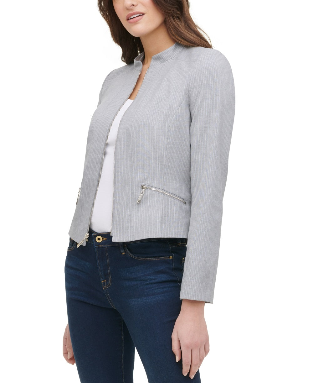 Jaqueta Tommy Hilfiger Feminina com Zíper e Motocicleta Cinza Tamanho 6