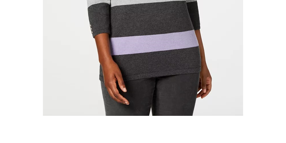 Karen Scott Suéter Listrado Feminino Gola Canoa Preto Tamanho XXG