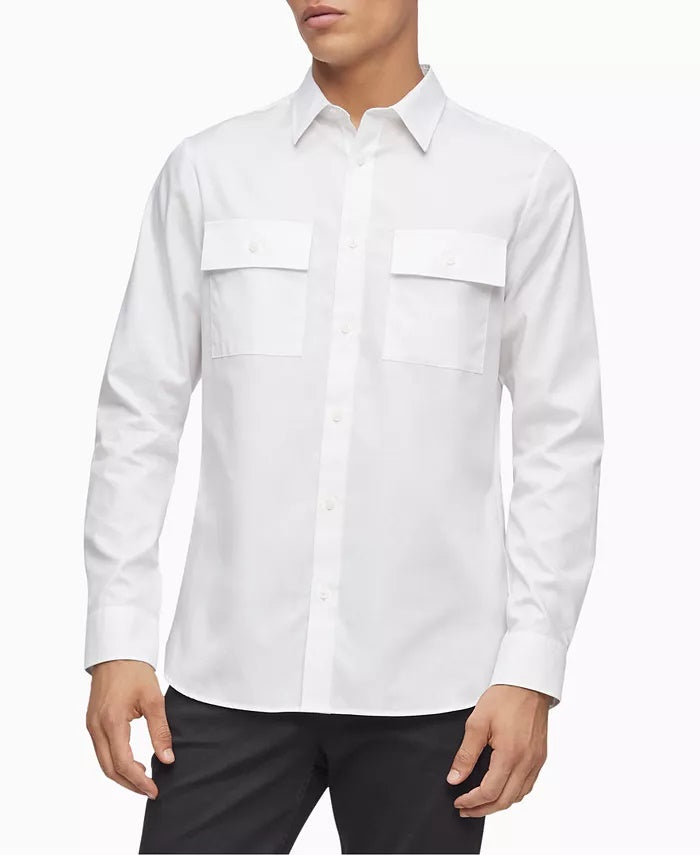 Camisa Calvin Klein Masculina Manga Longa Sarja Lisa com Bolso - Tamanho Médio
