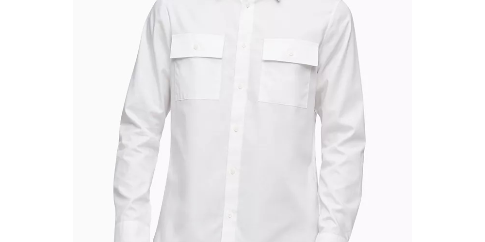 Camisa Calvin Klein Masculina Manga Longa Sarja Lisa com Bolso - Tamanho Médio